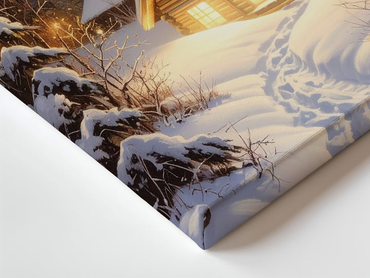 Twilight Cabin Glow Canvas – Cozy Forest Retreat in Snowy Pines - Gifitto