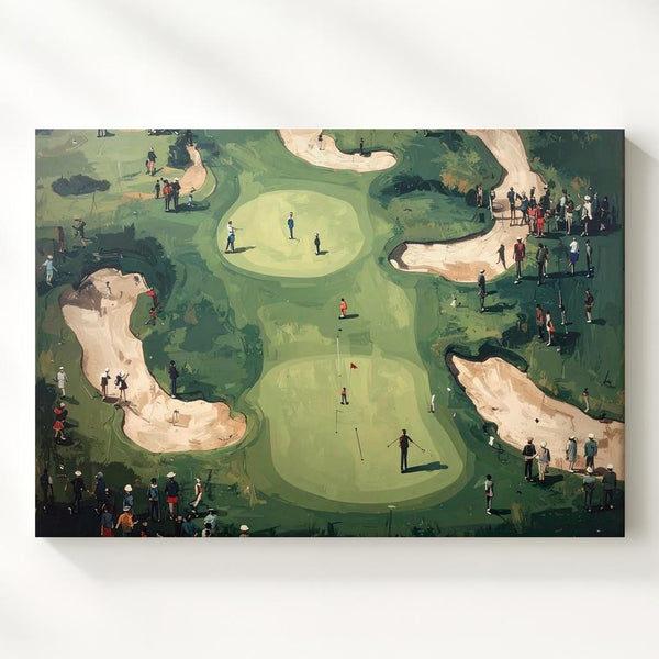 Whimsical Golf Course Canvas – Aerial Naive Art with Miniature Characters - Gifitto