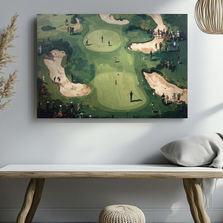 Whimsical Golf Course Canvas – Aerial Naive Art with Miniature Characters - Gifitto