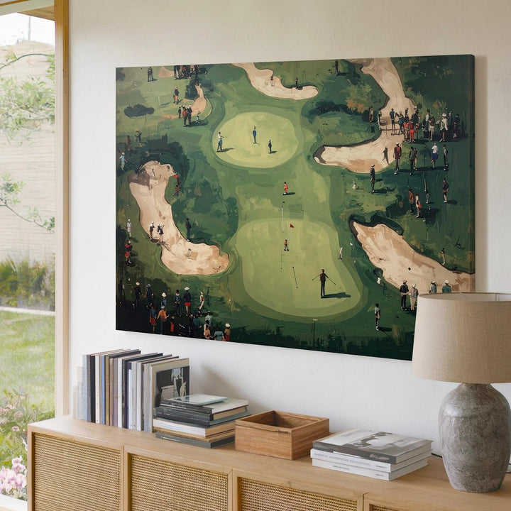 Whimsical Golf Course Canvas – Aerial Naive Art with Miniature Characters - Gifitto