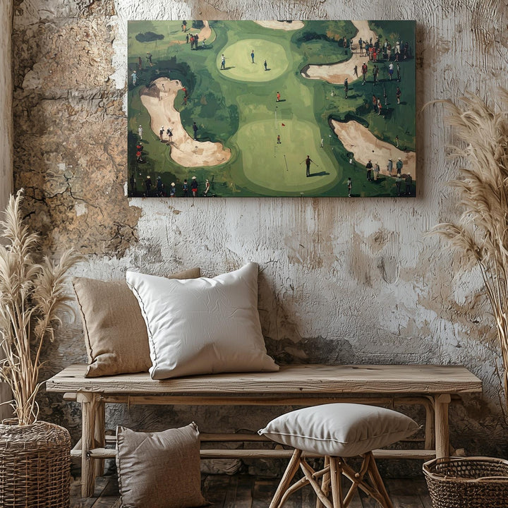 Whimsical Golf Course Canvas – Aerial Naive Art with Miniature Characters - Gifitto