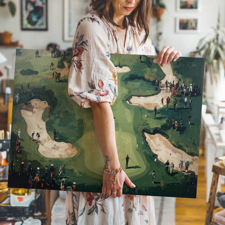 Whimsical Golf Course Canvas – Aerial Naive Art with Miniature Characters - Gifitto