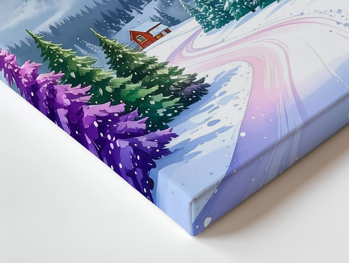 Whimsical Winter Wonderland Canvas – Colorful Mountain Landscape with Cabin - Gifitto