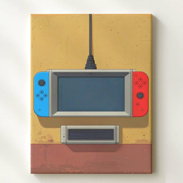 Nintendo Switch Canvas – Minimalist Neon Joy-Con Illustration on Mustard - Gifitto