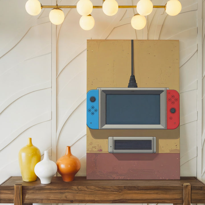 Nintendo Switch Canvas – Minimalist Neon Joy-Con Illustration on Mustard - Gifitto