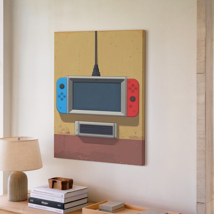 Nintendo Switch Canvas – Minimalist Neon Joy-Con Illustration on Mustard - Gifitto