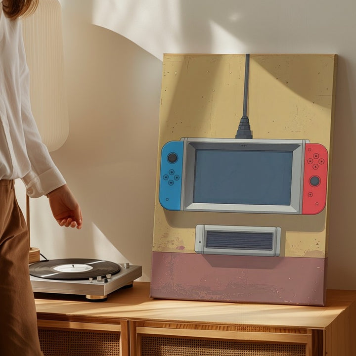 Nintendo Switch Canvas – Minimalist Neon Joy-Con Illustration on Mustard - Gifitto