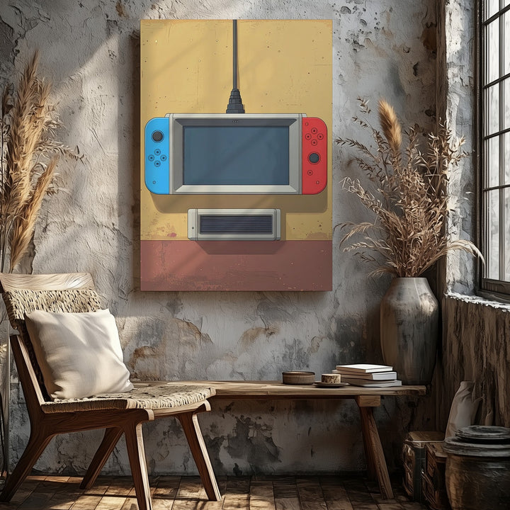Nintendo Switch Canvas – Minimalist Neon Joy-Con Illustration on Mustard - Gifitto