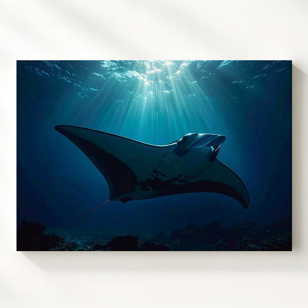 Gliding Manta Ray Canvas – Moody Underwater Ocean Photography