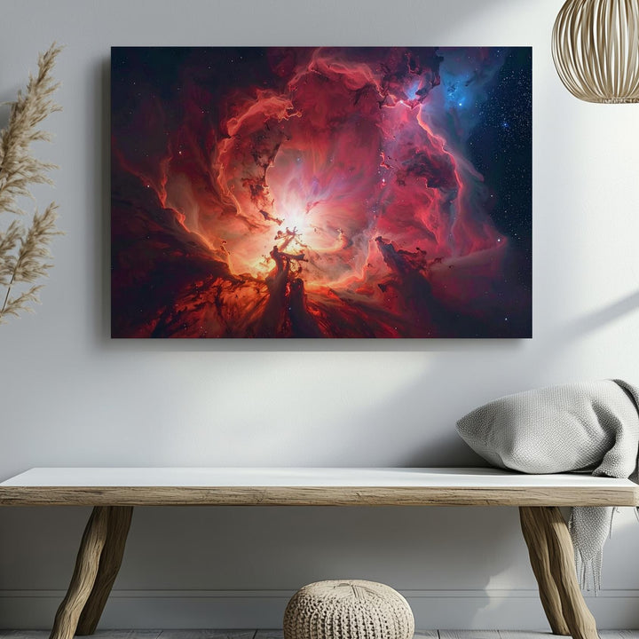 Fiery Red Nebula Canvas – Vertical Galactic Storm in Crimson & Burnt Orange - Gifitto