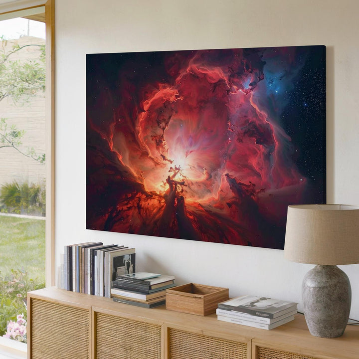 Fiery Red Nebula Canvas – Vertical Galactic Storm in Crimson & Burnt Orange - Gifitto