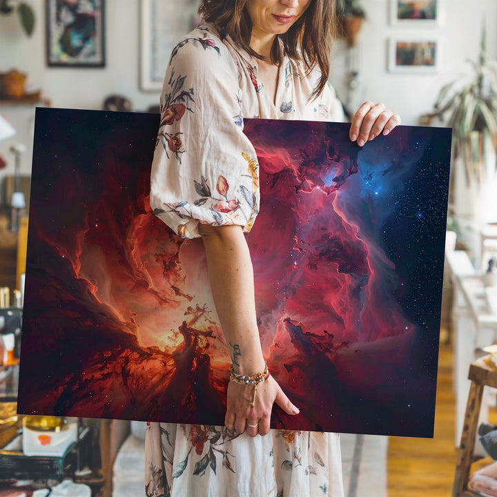 Fiery Red Nebula Canvas – Vertical Galactic Storm in Crimson & Burnt Orange - Gifitto