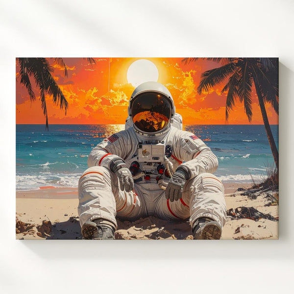 Beachside Astronaut Canvas – Surreal Sunset Scene with Space Suit & Ocean - Gifitto