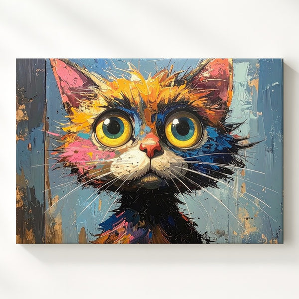 Manic Cat Portrait Canvas – Expressionist Wild Energy Art - Gifitto