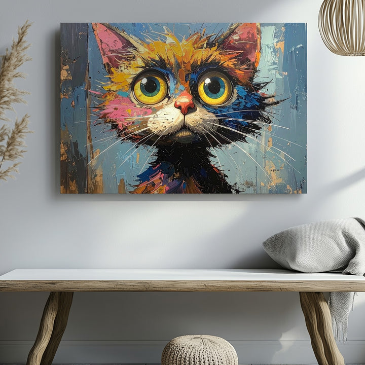 Manic Cat Portrait Canvas – Expressionist Wild Energy Art - Gifitto