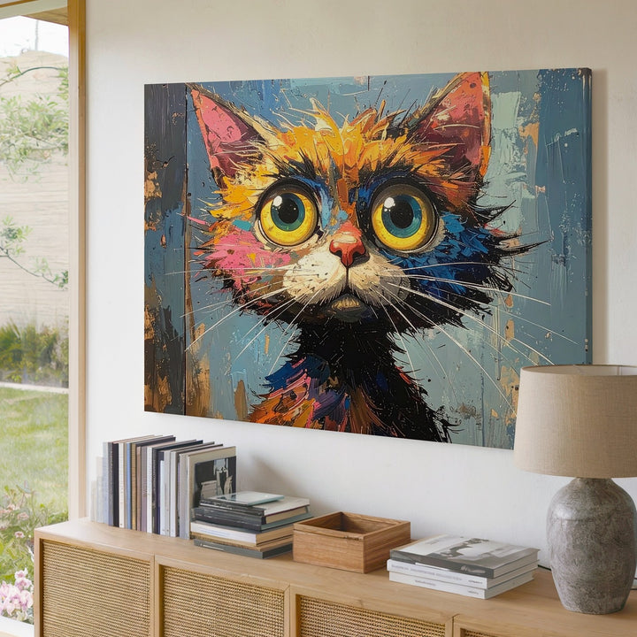 Manic Cat Portrait Canvas – Expressionist Wild Energy Art - Gifitto