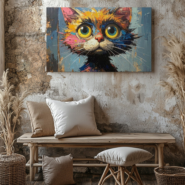Manic Cat Portrait Canvas – Expressionist Wild Energy Art - Gifitto