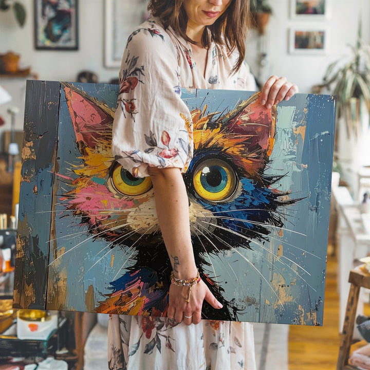 Manic Cat Portrait Canvas – Expressionist Wild Energy Art - Gifitto