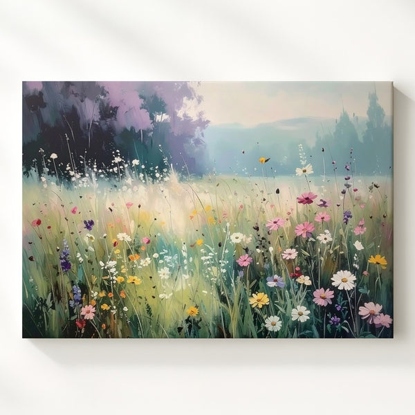 Pastel Wildflower Field Canvas – Dreamy Spring Landscape Wall Art - Gifitto