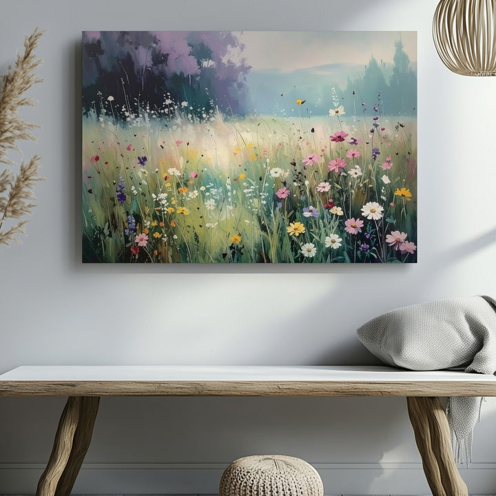 Pastel Wildflower Field Canvas – Dreamy Spring Landscape Wall Art - Gifitto