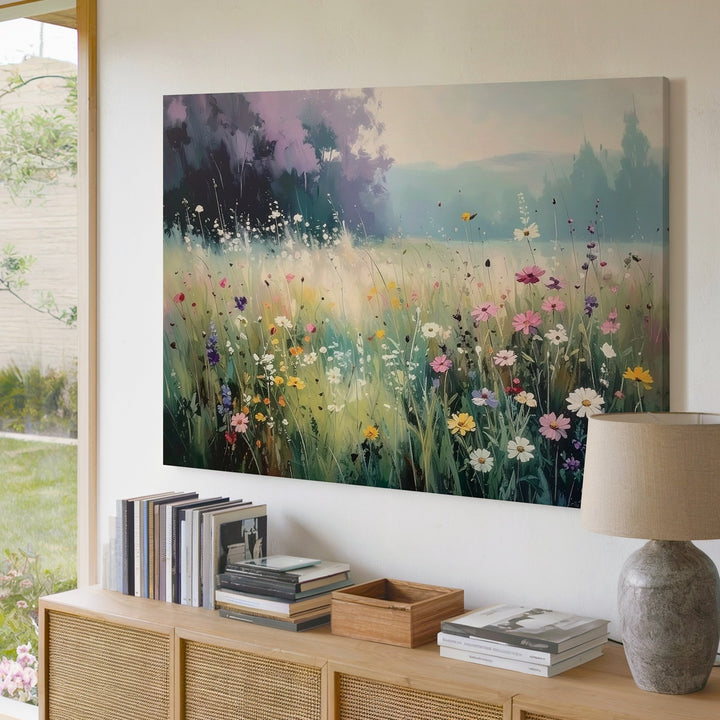 Pastel Wildflower Field Canvas – Dreamy Spring Landscape Wall Art - Gifitto