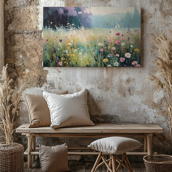 Pastel Wildflower Field Canvas – Dreamy Spring Landscape Wall Art - Gifitto