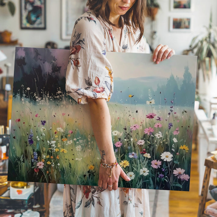 Pastel Wildflower Field Canvas – Dreamy Spring Landscape Wall Art - Gifitto