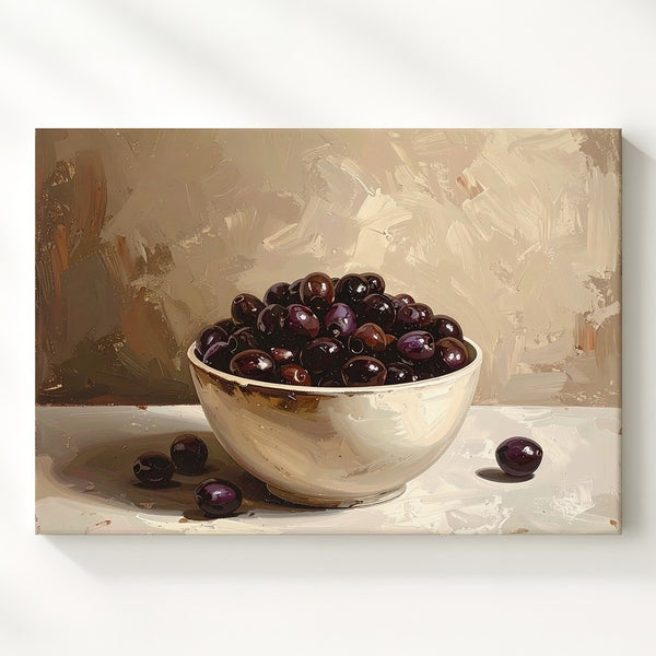 Minimalist Olive Bowl Canvas – Elegant Still Life with Warm Neutral Tones - Gifitto