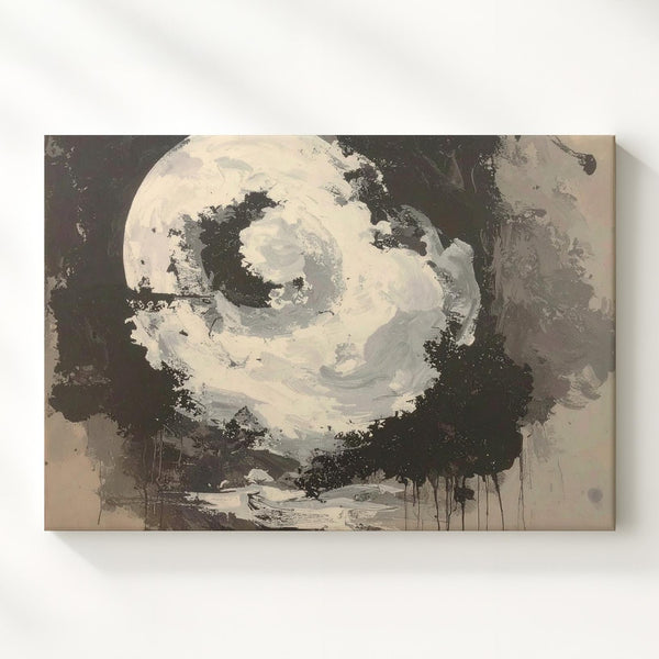 Monochrome Burst Canvas – Abstract Black and White Art with Charcoal Texture - Gifitto