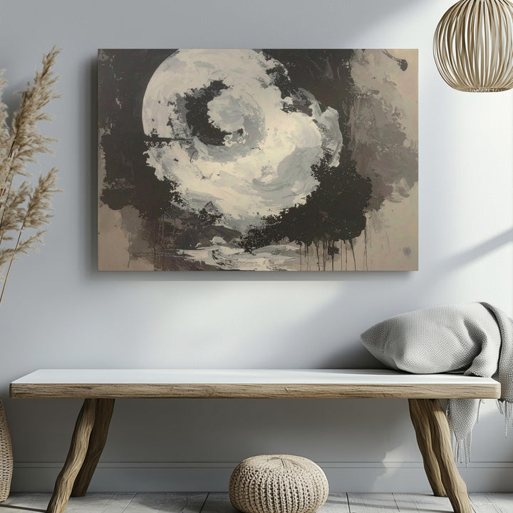 Monochrome Burst Canvas – Abstract Black and White Art with Charcoal Texture - Gifitto
