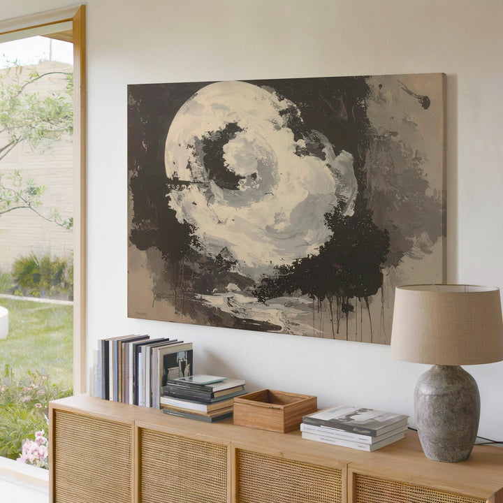 Monochrome Burst Canvas – Abstract Black and White Art with Charcoal Texture - Gifitto