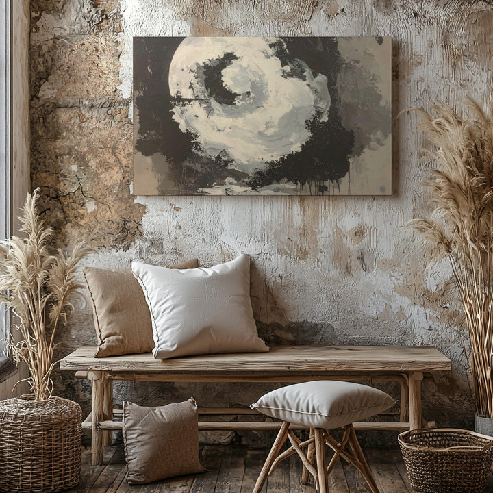 Monochrome Burst Canvas – Abstract Black and White Art with Charcoal Texture - Gifitto