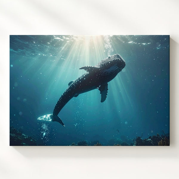 Ascending Whale Canvas – Dreamlike Underwater Ocean Art