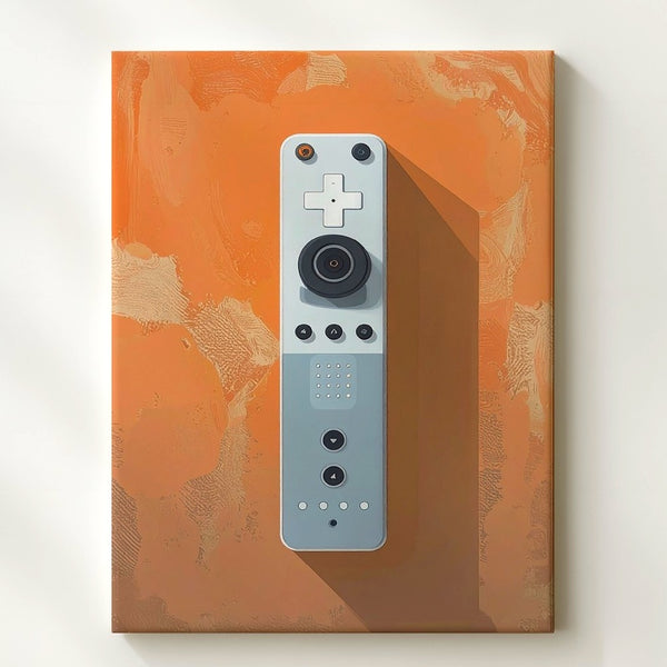 Wii Remote Canvas – Minimalist White Controller Art on Burnt Orange - Gifitto