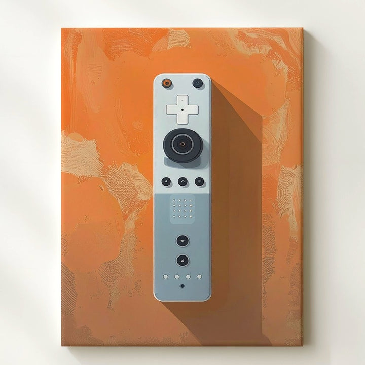 Wii Remote Canvas – Minimalist White Controller Art on Burnt Orange - Gifitto