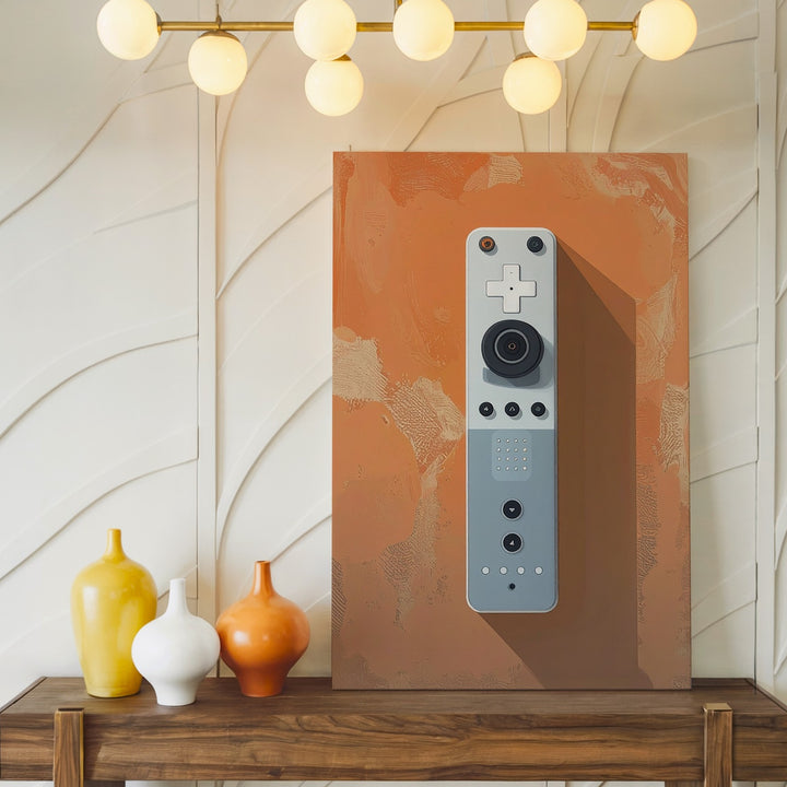 Wii Remote Canvas – Minimalist White Controller Art on Burnt Orange - Gifitto