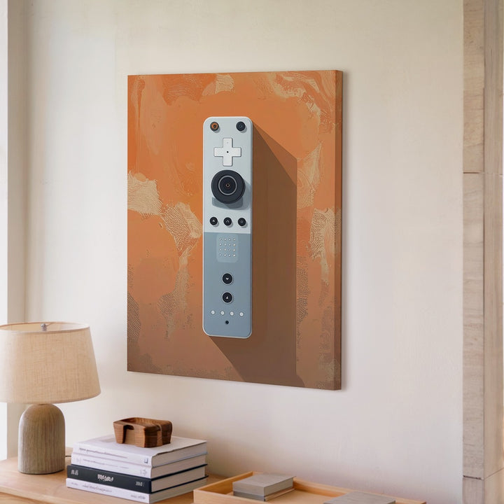 Wii Remote Canvas – Minimalist White Controller Art on Burnt Orange - Gifitto