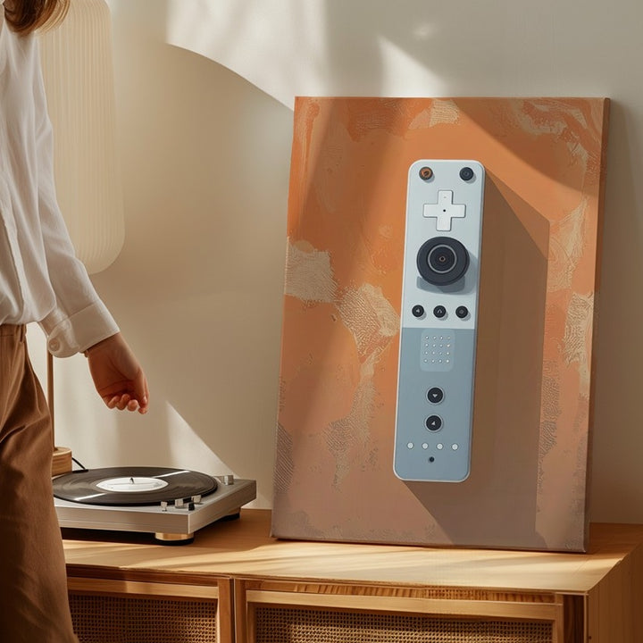 Wii Remote Canvas – Minimalist White Controller Art on Burnt Orange - Gifitto
