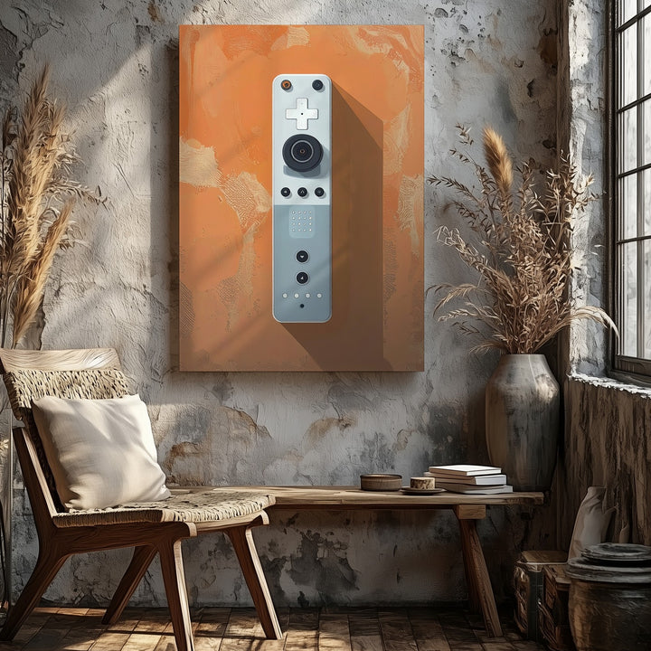 Wii Remote Canvas – Minimalist White Controller Art on Burnt Orange - Gifitto