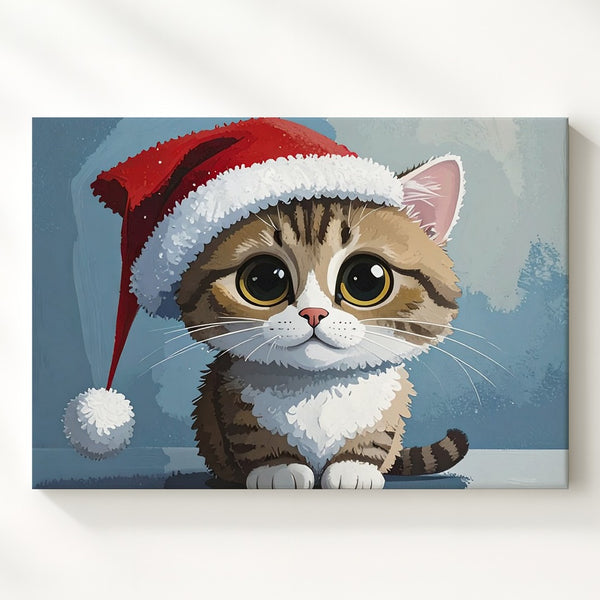 Whimsical Christmas Cat Canvas – Festive Holiday Illustration Art - Gifitto