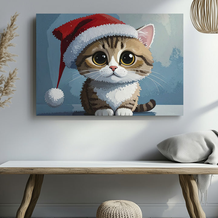 Whimsical Christmas Cat Canvas – Festive Holiday Illustration Art - Gifitto