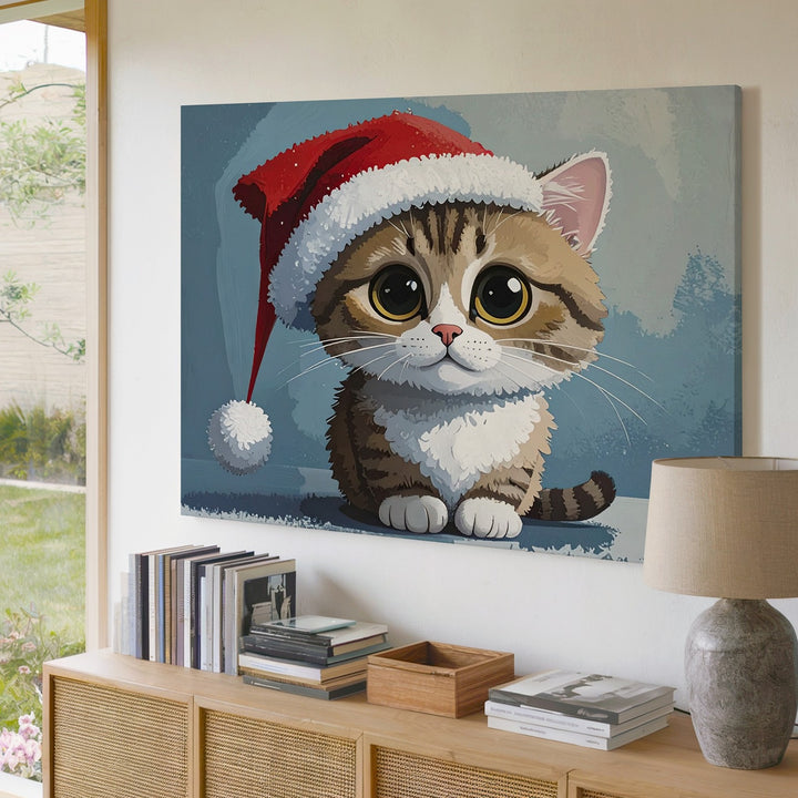 Whimsical Christmas Cat Canvas – Festive Holiday Illustration Art - Gifitto