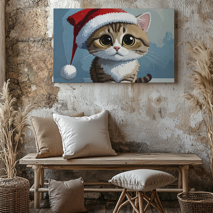 Whimsical Christmas Cat Canvas – Festive Holiday Illustration Art - Gifitto