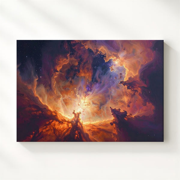 Bronze Flame Nebula Canvas – Fiery Cosmic Cloud with Glowing Depth - Gifitto