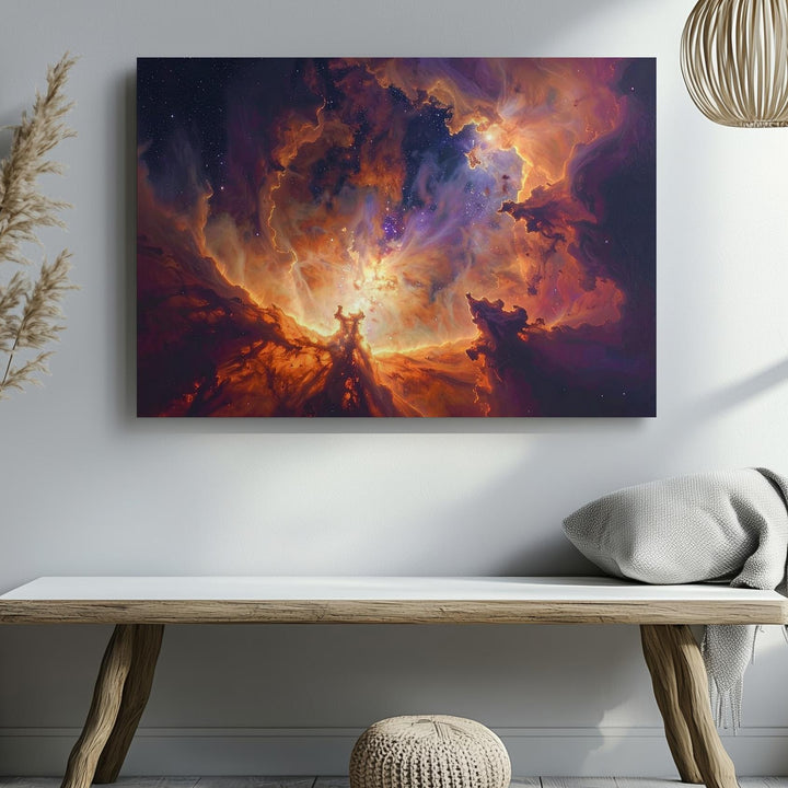 Bronze Flame Nebula Canvas – Fiery Cosmic Cloud with Glowing Depth - Gifitto