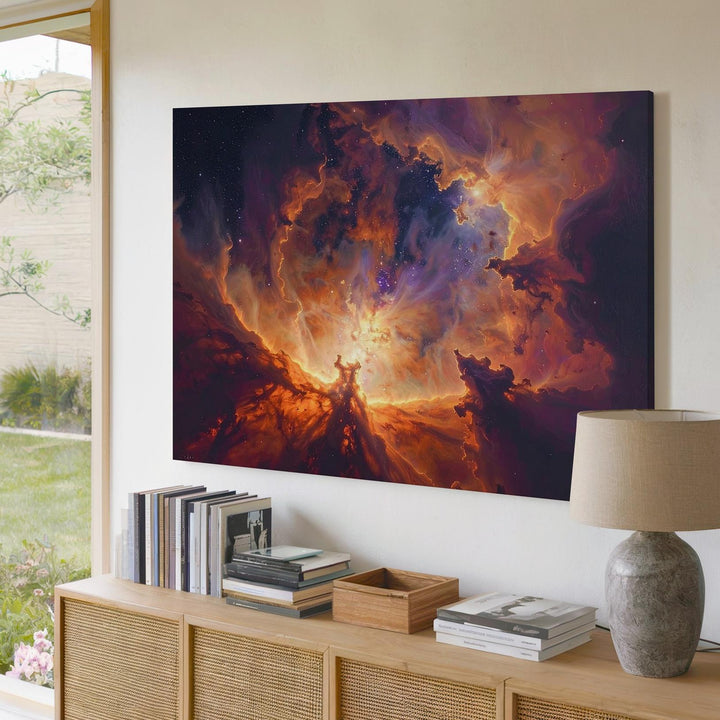Bronze Flame Nebula Canvas – Fiery Cosmic Cloud with Glowing Depth - Gifitto
