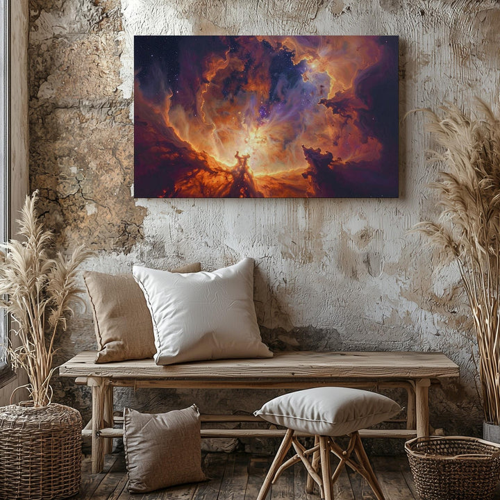Bronze Flame Nebula Canvas – Fiery Cosmic Cloud with Glowing Depth - Gifitto