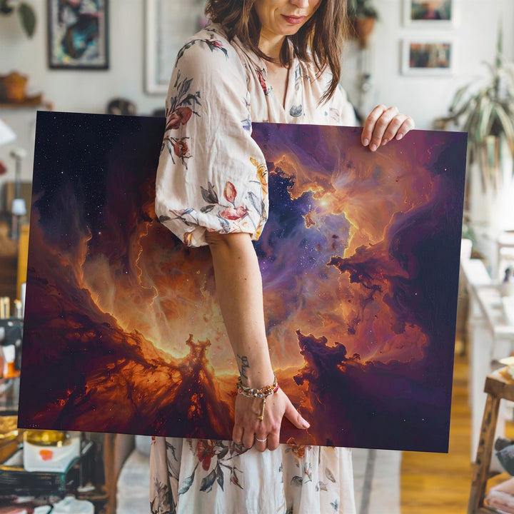 Bronze Flame Nebula Canvas – Fiery Cosmic Cloud with Glowing Depth - Gifitto