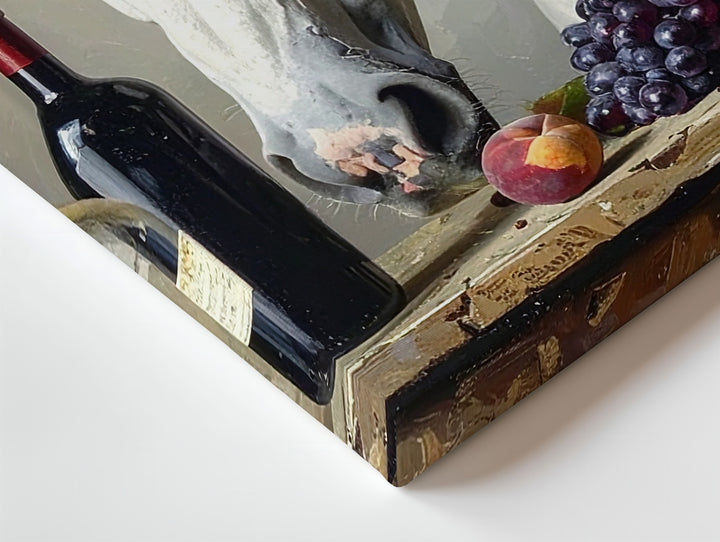 White Horse & Wine Still Life Canvas – Hyperrealistic Whimsical Wall Art - Gifitto