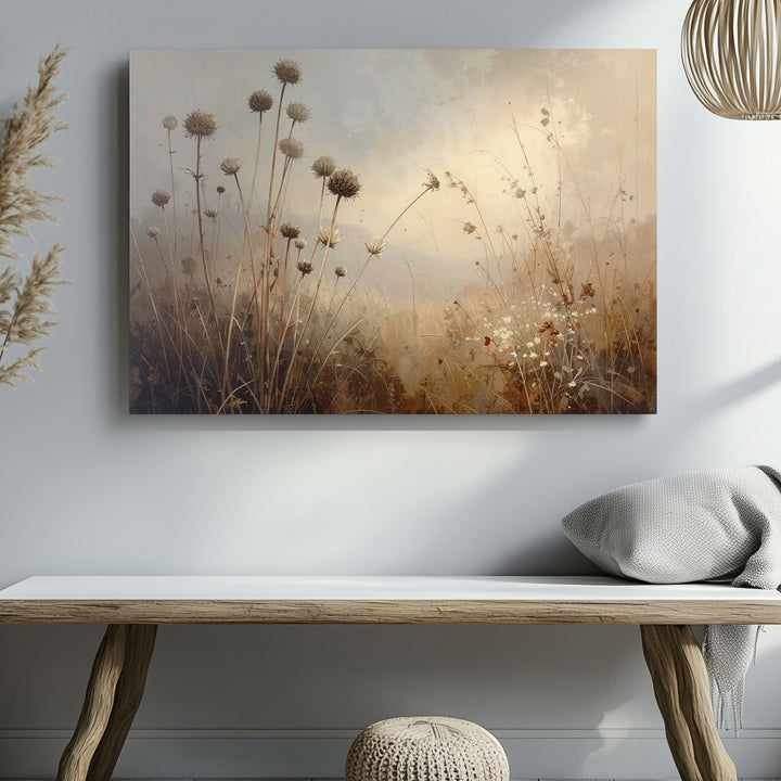 Dried Wildflower Silhouette Canvas – Minimal Nature-Inspired Wall Art - Gifitto